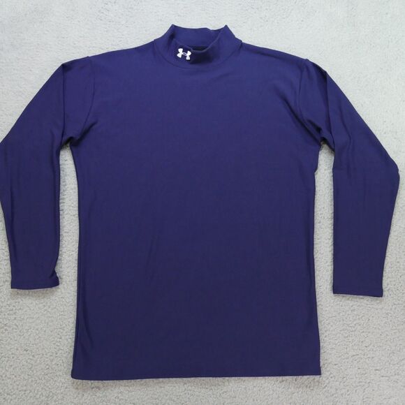 Mens Under Armour Cold Gear Blue Longsleeve Compression Mock Top Shirt 2XL - Picture 1 of 15